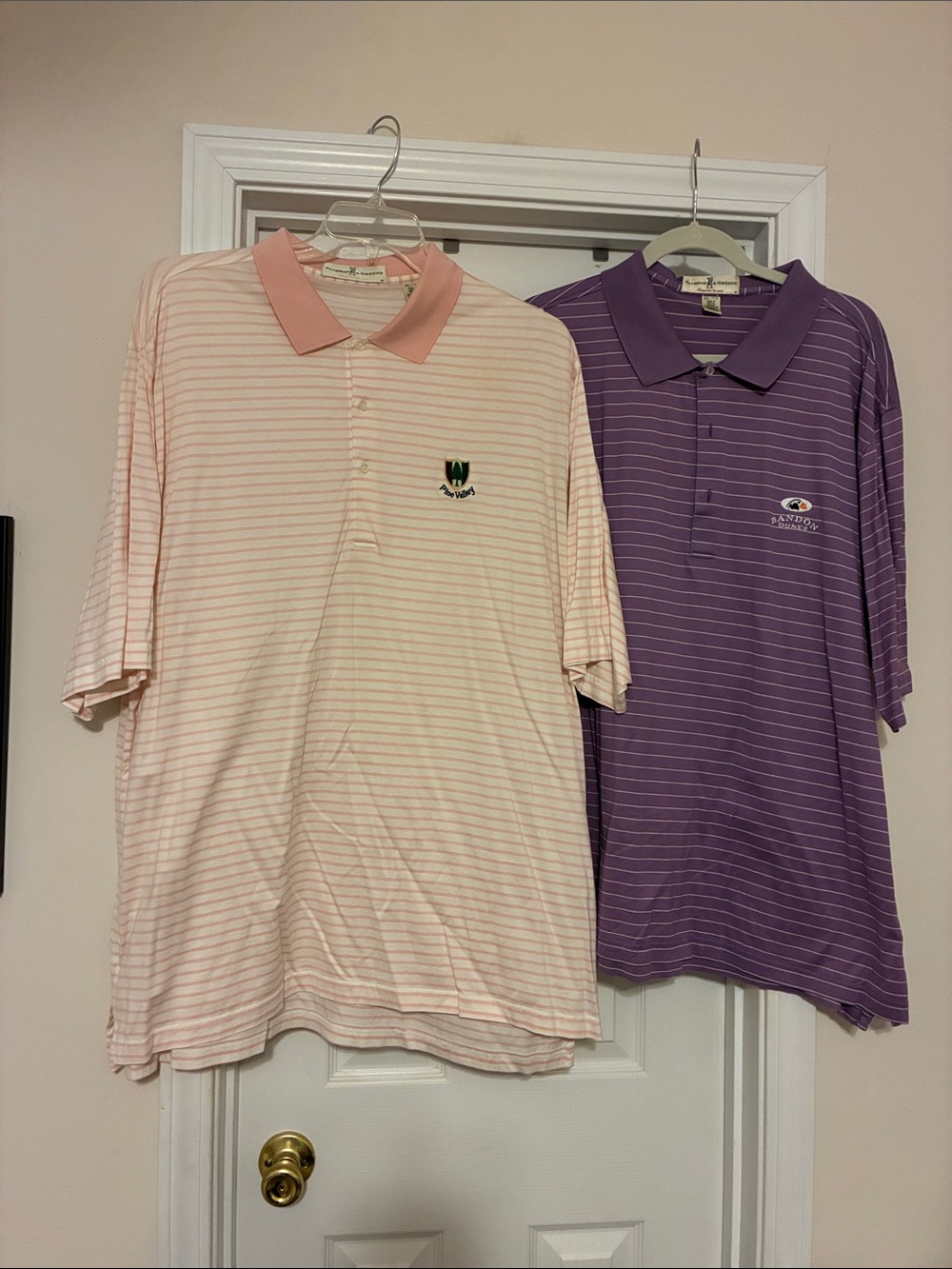 Lot of 2 Men’s 2XLT Fairway & Greene Pink Striped Polo & Purple Striped Polo